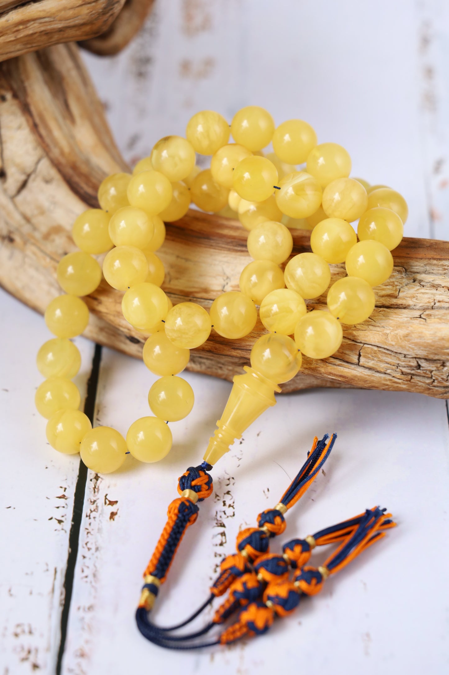 Cloudy Smoky Butterscotch Amber Rosary – 54 Beads | Collector’s Statement Piece