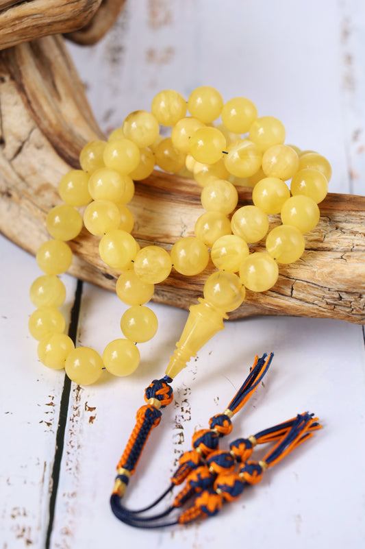 Cloudy Smoky Butterscotch Amber Rosary – 54 Beads | Collector’s Statement Piece