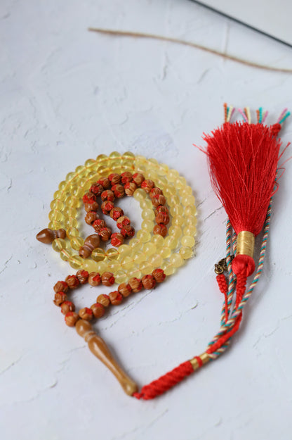 Kokka Seed, Cherry Wood & Citron Amber Micro Rosary – 99 Beads | Ultra-Light Daily Companion