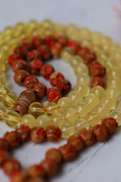 Kokka Seed, Cherry Wood & Citron Amber Micro Rosary – 99 Beads | Ultra-Light Daily Companion