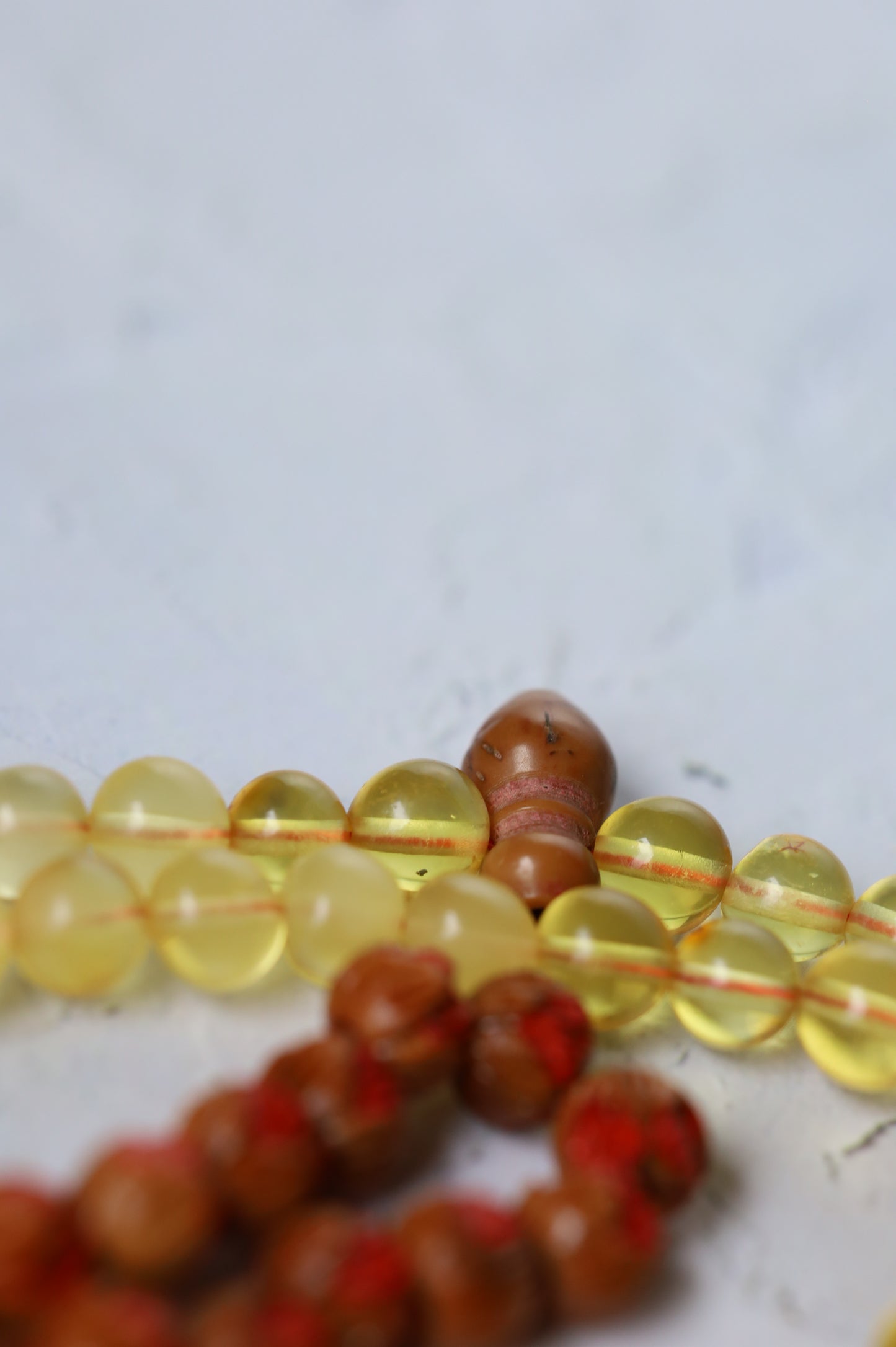 Kokka Seed, Cherry Wood & Citron Amber Micro Rosary – 99 Beads | Ultra-Light Daily Companion