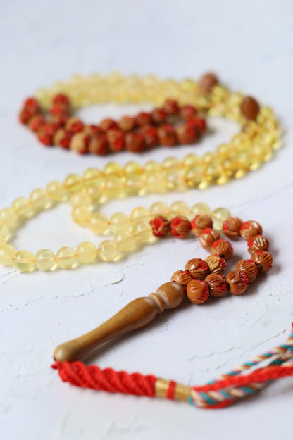 Kokka Seed, Cherry Wood & Citron Amber Micro Rosary – 99 Beads | Ultra-Light Daily Companion