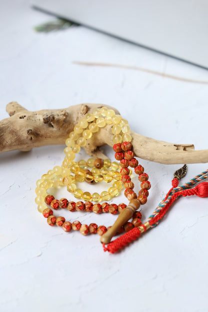 Kokka Seed, Cherry Wood & Citron Amber Micro Rosary – 99 Beads | Ultra-Light Daily Companion