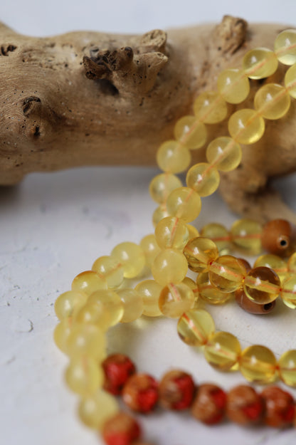 Kokka Seed, Cherry Wood & Citron Amber Micro Rosary – 99 Beads | Ultra-Light Daily Companion