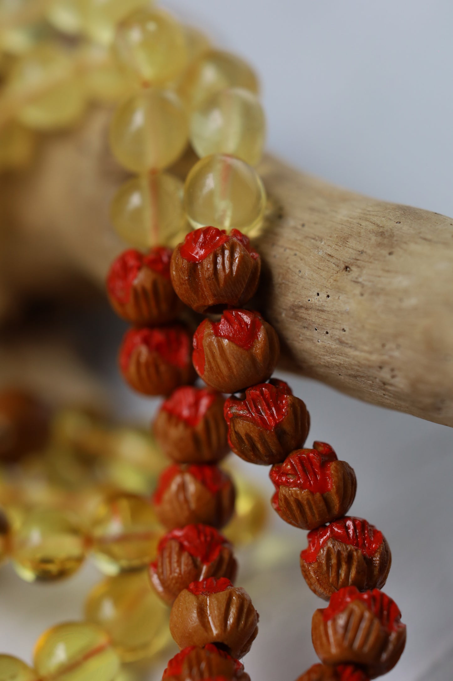 Kokka Seed, Cherry Wood & Citron Amber Micro Rosary – 99 Beads | Ultra-Light Daily Companion
