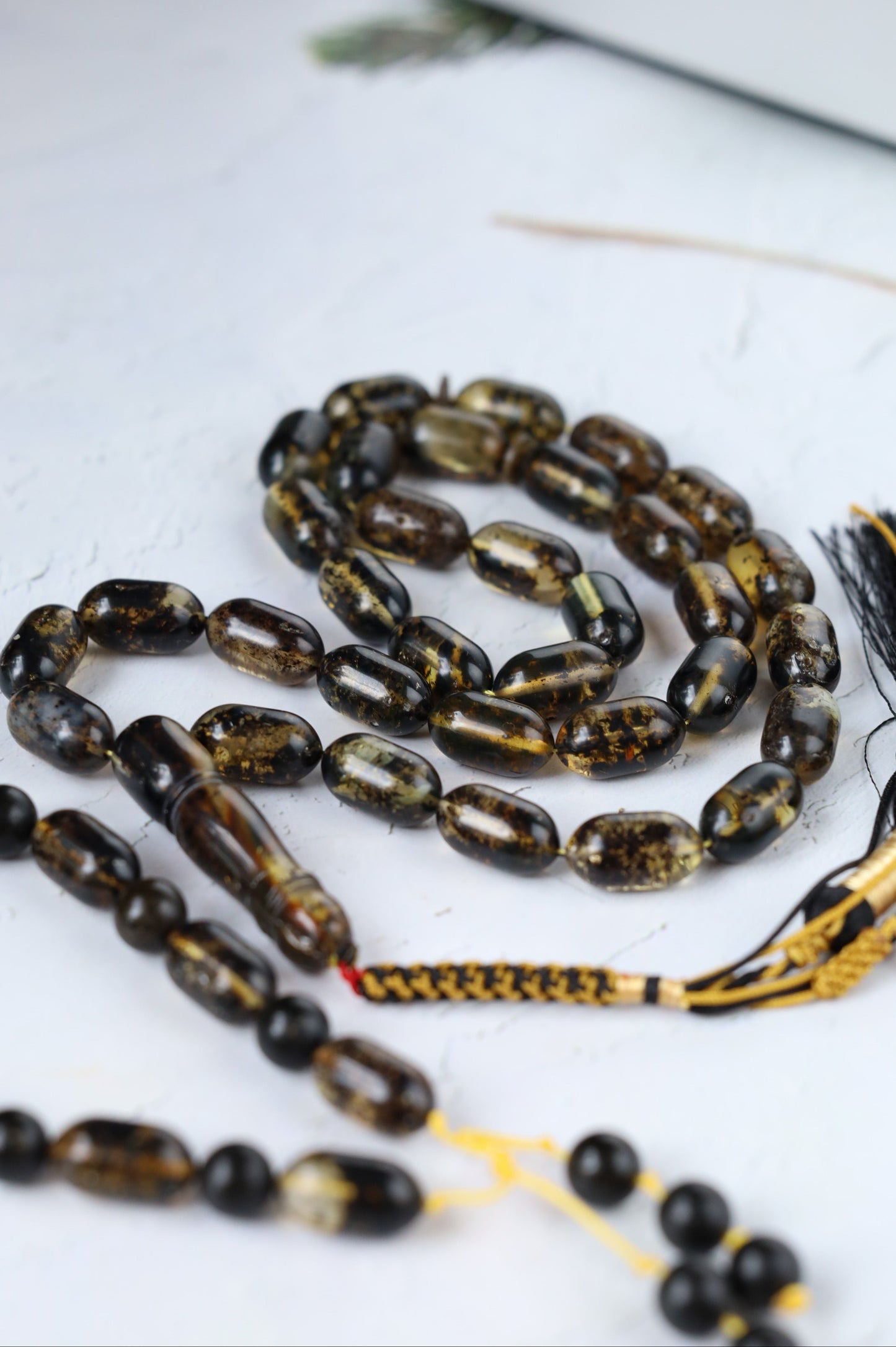 Raw Citron & Dark Brown Amber Set – 33 Beads Rosary + Amber Bracelet | Lightweight Outdoor Set