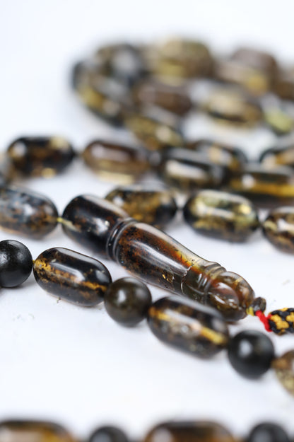 Raw Citron & Dark Brown Amber Set – 33 Beads Rosary + Amber Bracelet | Lightweight Outdoor Set