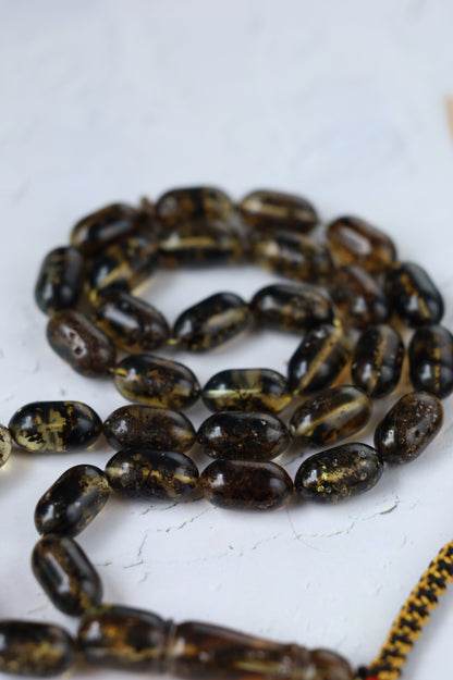 Raw Citron & Dark Brown Amber Set – 33 Beads Rosary + Amber Bracelet | Lightweight Outdoor Set