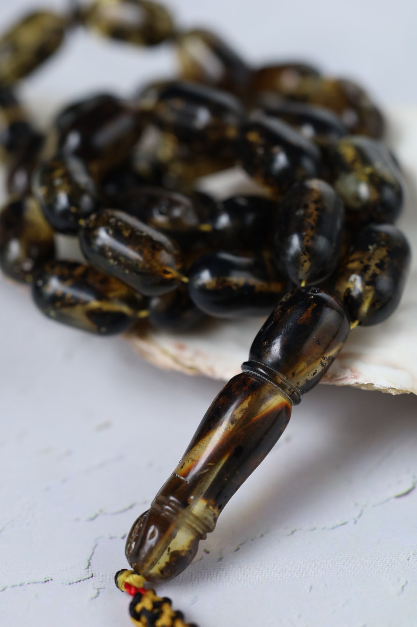 Raw Citron & Dark Brown Amber Set – 33 Beads Rosary + Amber Bracelet | Lightweight Outdoor Set