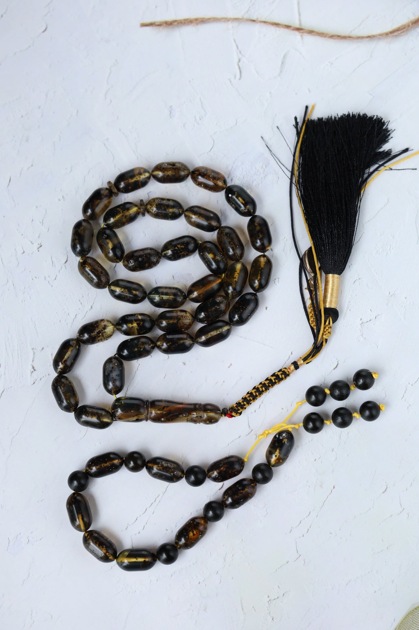 Raw Citron & Dark Brown Amber Set – 33 Beads Rosary + Amber Bracelet | Lightweight Outdoor Set