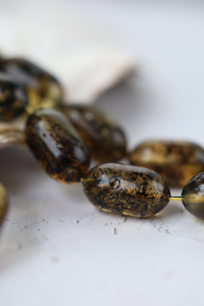 Raw Citron & Dark Brown Amber Set – 33 Beads Rosary + Amber Bracelet | Lightweight Outdoor Set