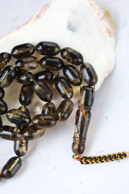 Raw Citron & Dark Brown Amber Set – 33 Beads Rosary + Amber Bracelet | Lightweight Outdoor Set