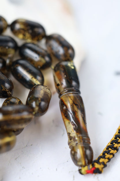 Raw Citron & Dark Brown Amber Set – 33 Beads Rosary + Amber Bracelet | Lightweight Outdoor Set