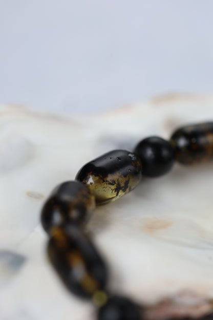 Raw Citron & Dark Brown Amber Set – 33 Beads Rosary + Amber Bracelet | Lightweight Outdoor Set