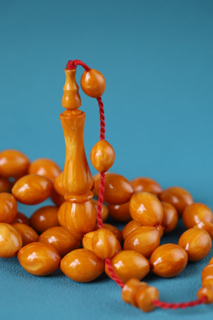 German Bakelite Rosary – 39 Beads | Dark Orange with Veins | Lebanese Craft by Sasin Dakur
