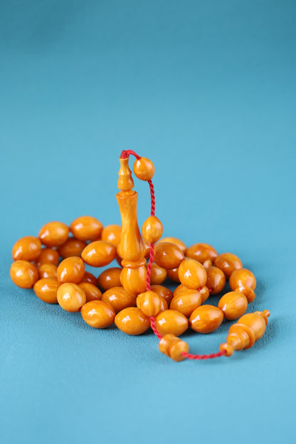 German Bakelite Rosary – 39 Beads | Dark Orange with Veins | Lebanese Craft by Sasin Dakur