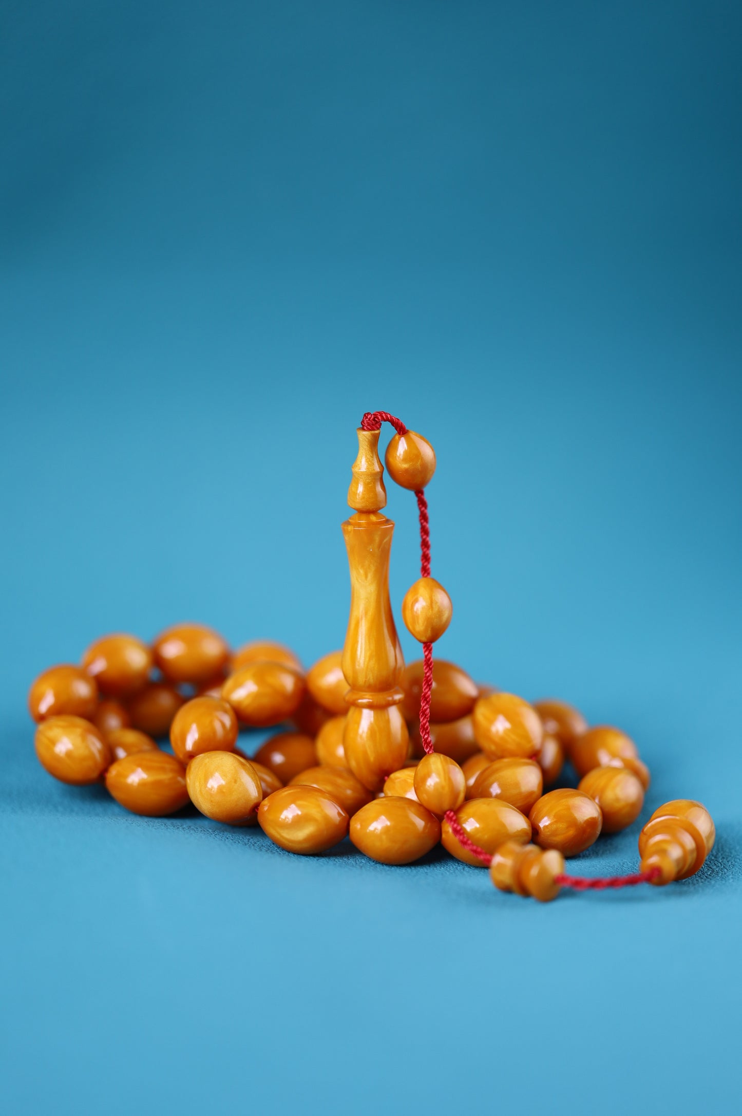 German Bakelite Rosary – 39 Beads | Dark Orange with Veins | Lebanese Craft by Sasin Dakur