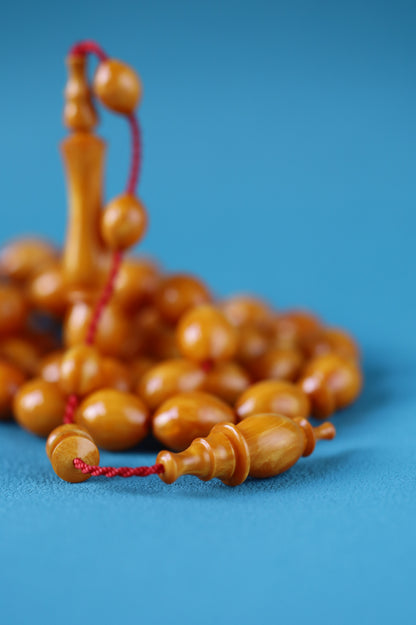 German Bakelite Rosary – 39 Beads | Dark Orange with Veins | Lebanese Craft by Sasin Dakur