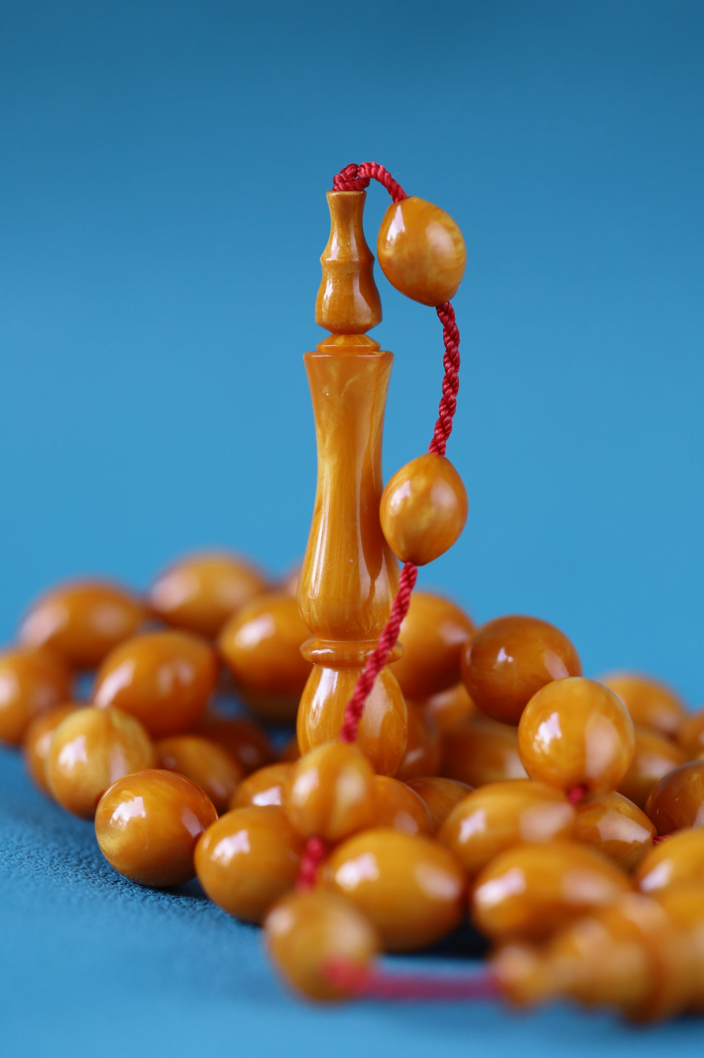 German Bakelite Rosary – 39 Beads | Dark Orange with Veins | Lebanese Craft by Sasin Dakur