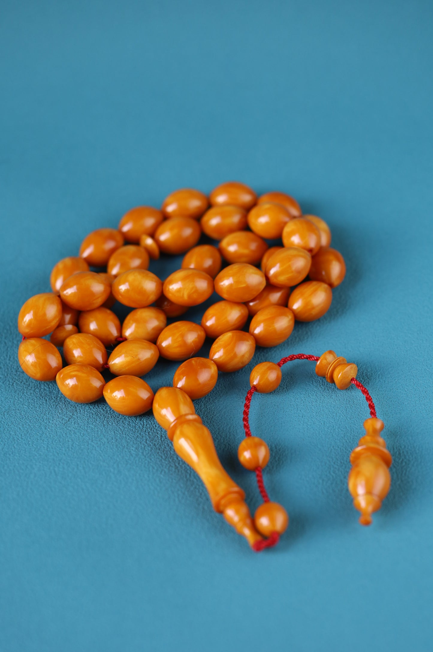 German Bakelite Rosary – 39 Beads | Dark Orange with Veins | Lebanese Craft by Sasin Dakur