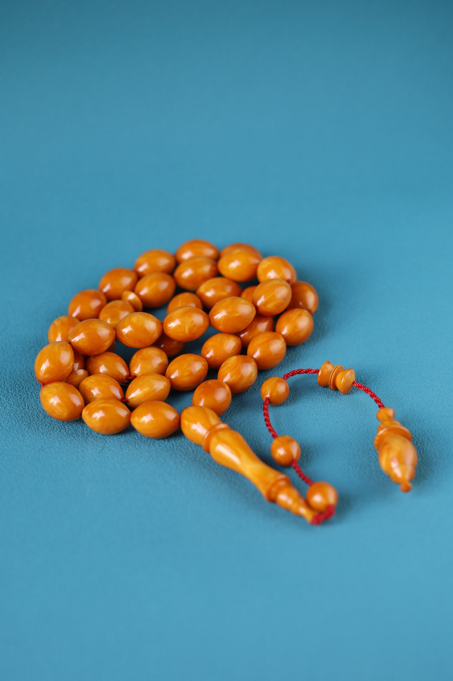 German Bakelite Rosary – 39 Beads | Dark Orange with Veins | Lebanese Craft by Sasin Dakur