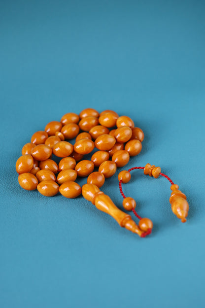 German Bakelite Rosary – 39 Beads | Dark Orange with Veins | Lebanese Craft by Sasin Dakur