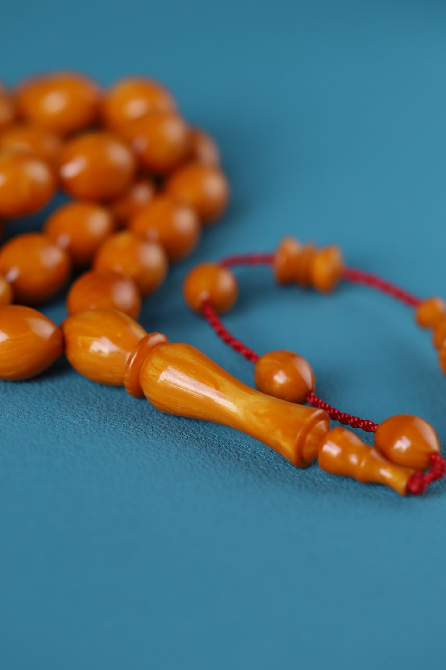 German Bakelite Rosary – 39 Beads | Dark Orange with Veins | Lebanese Craft by Sasin Dakur