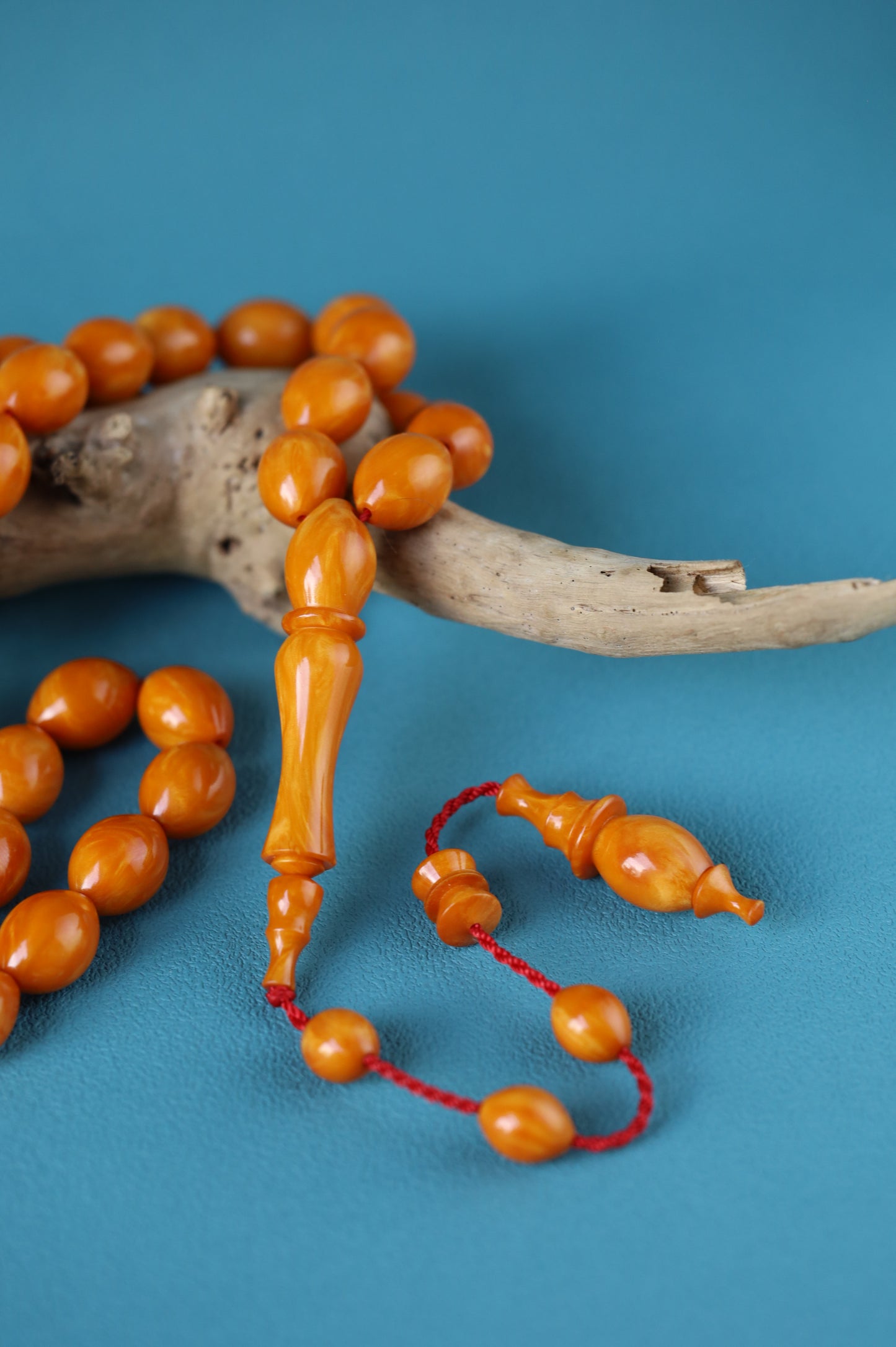 German Bakelite Rosary – 39 Beads | Dark Orange with Veins | Lebanese Craft by Sasin Dakur