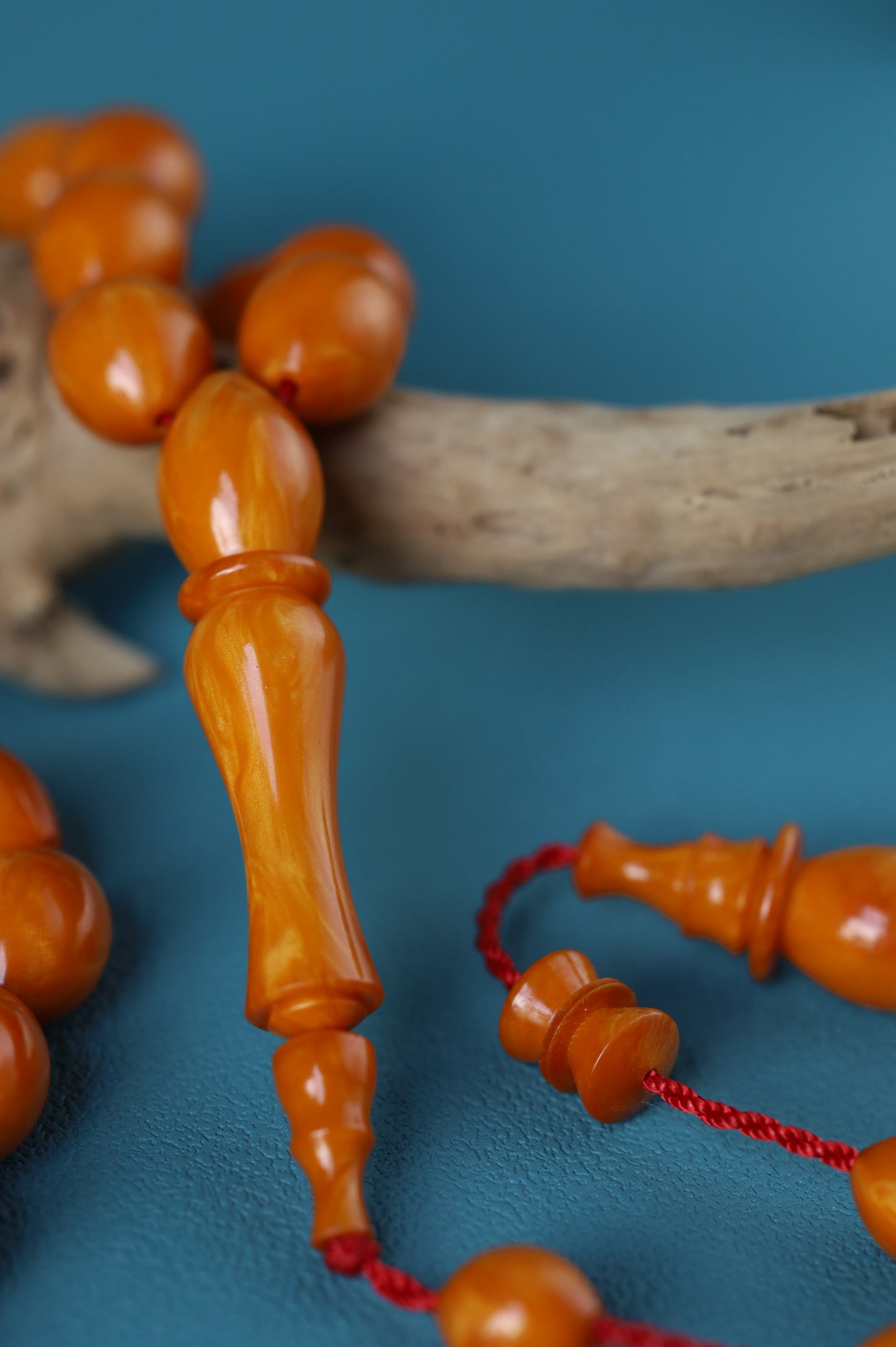 German Bakelite Rosary – 39 Beads | Dark Orange with Veins | Lebanese Craft by Sasin Dakur