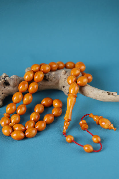German Bakelite Rosary – 39 Beads | Dark Orange with Veins | Lebanese Craft by Sasin Dakur