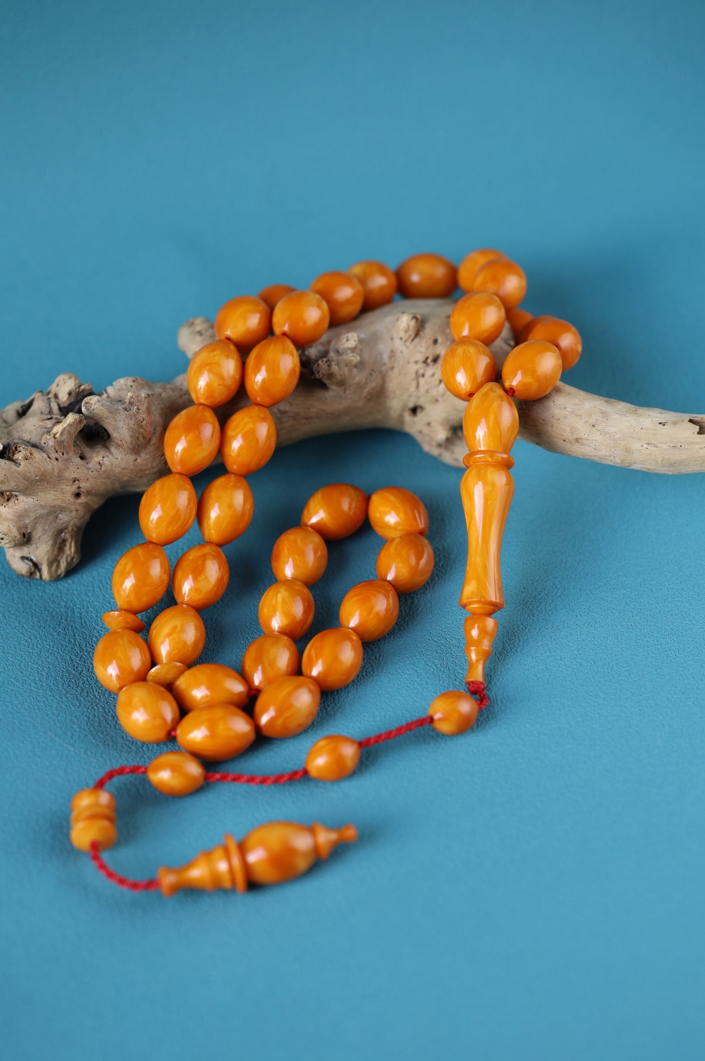 German Bakelite Rosary – 39 Beads | Dark Orange with Veins | Lebanese Craft by Sasin Dakur