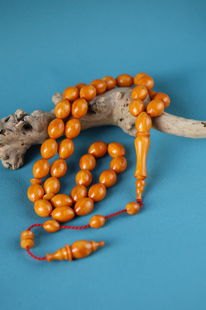German Bakelite Rosary – 39 Beads | Dark Orange with Veins | Lebanese Craft by Sasin Dakur