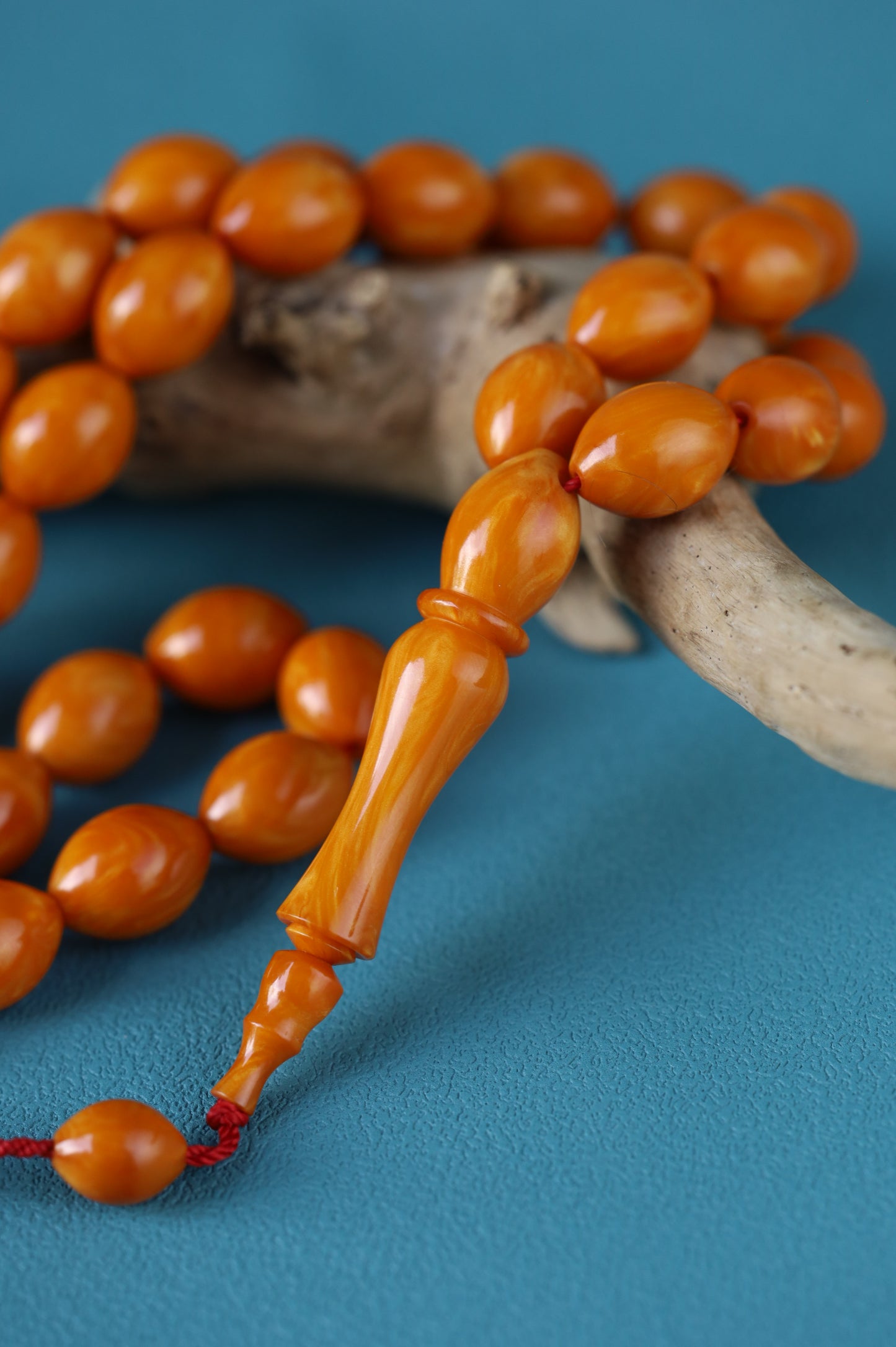 German Bakelite Rosary – 39 Beads | Dark Orange with Veins | Lebanese Craft by Sasin Dakur