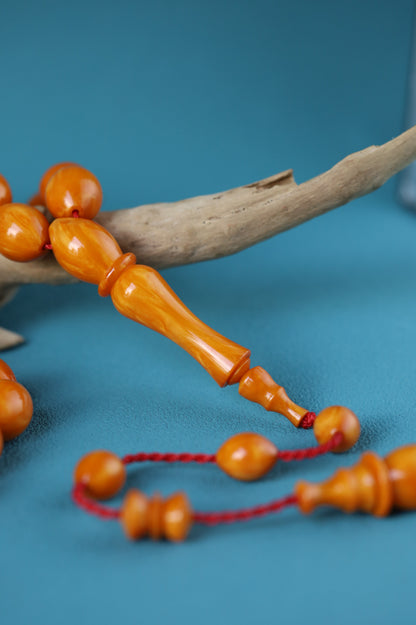 German Bakelite Rosary – 39 Beads | Dark Orange with Veins | Lebanese Craft by Sasin Dakur