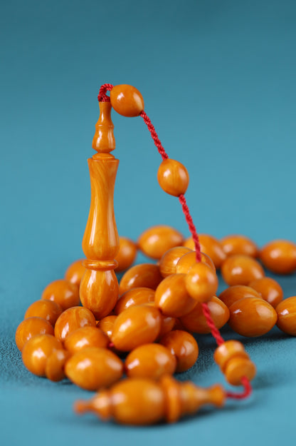 German Bakelite Rosary – 39 Beads | Dark Orange with Veins | Lebanese Craft by Sasin Dakur