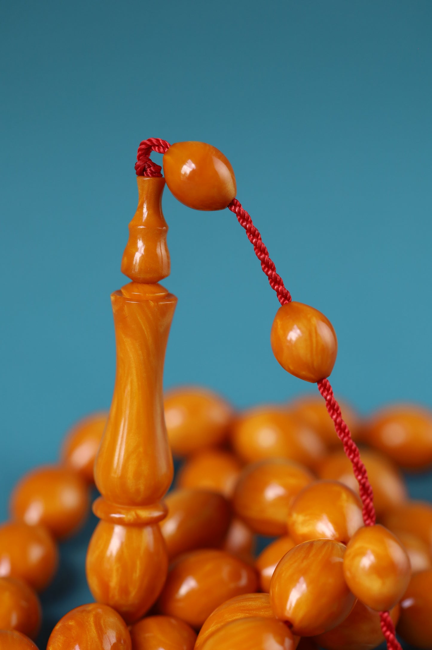 German Bakelite Rosary – 39 Beads | Dark Orange with Veins | Lebanese Craft by Sasin Dakur