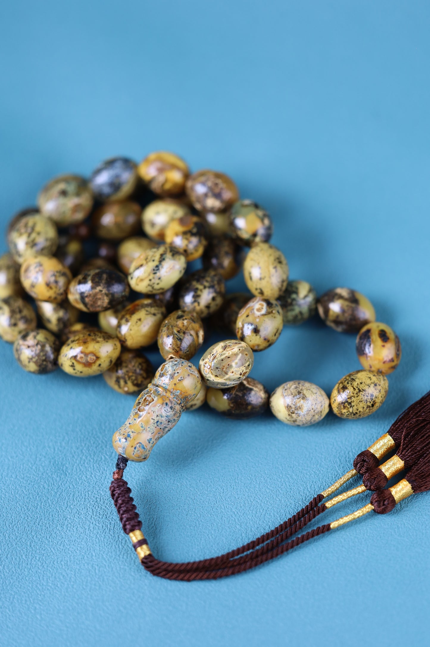 Sea Green Baltic Amber Rosary – 45 Beads | Pigeon Egg Shape