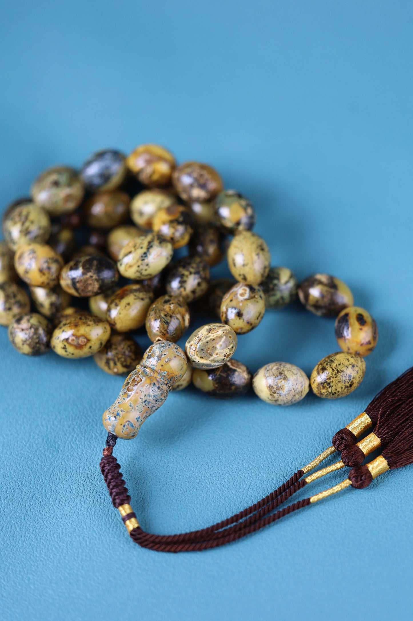 Sea Green Baltic Amber Rosary – 45 Beads | Pigeon Egg Shape