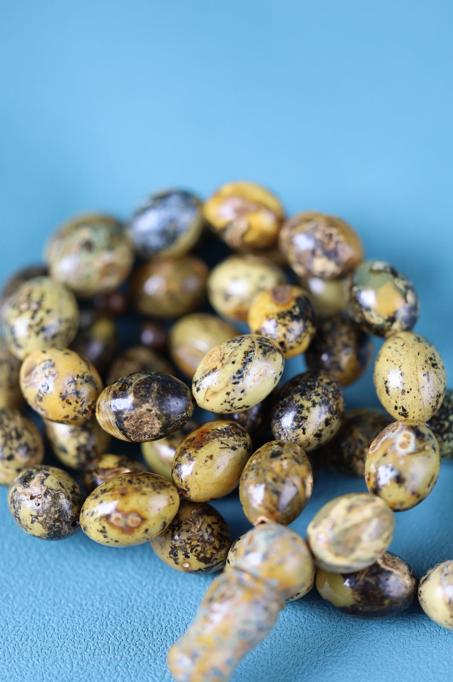 Sea Green Baltic Amber Rosary – 45 Beads | Pigeon Egg Shape