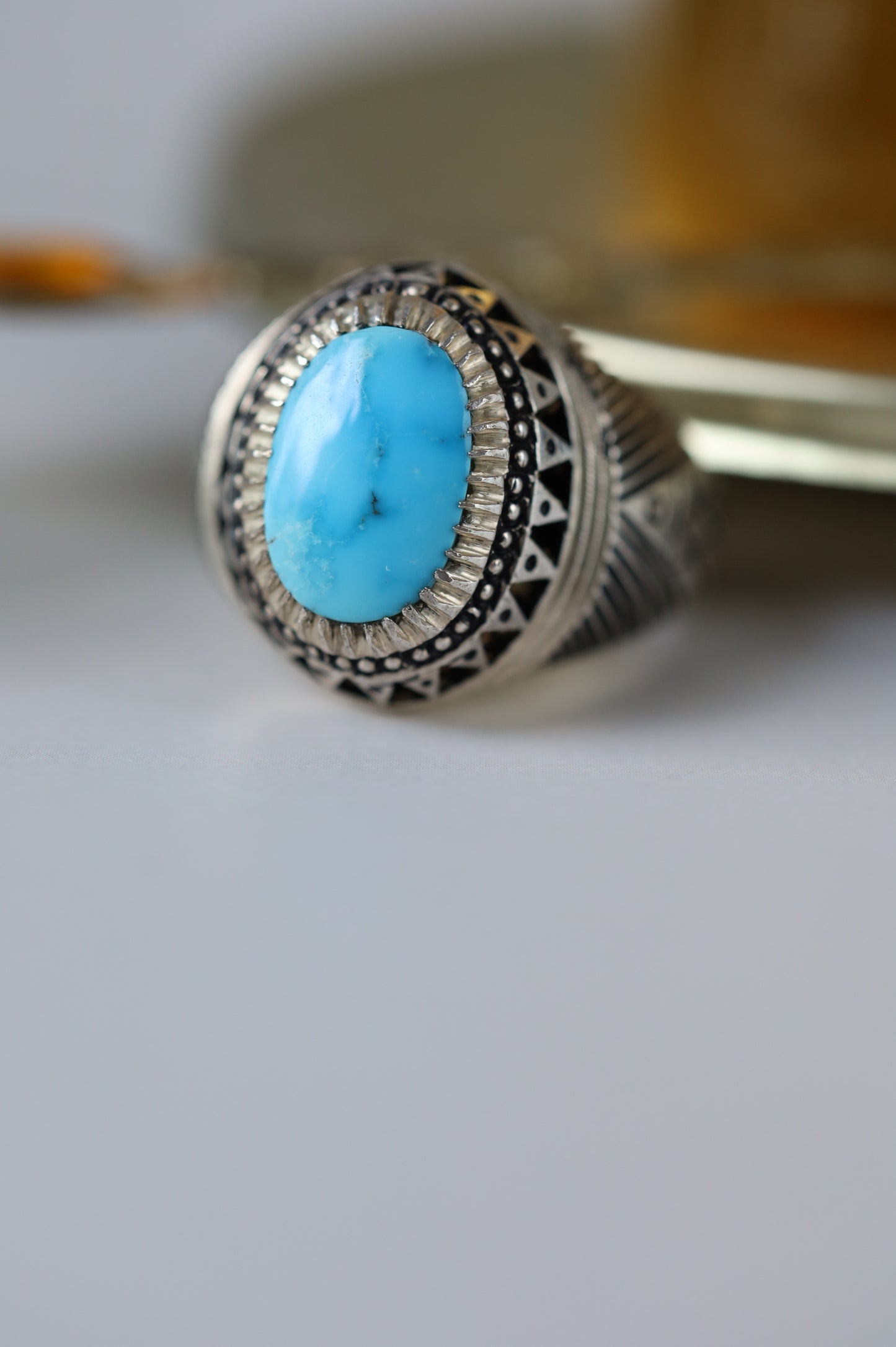 Oval Persian Turquoise Ring – 925 Silver | Clear Stone