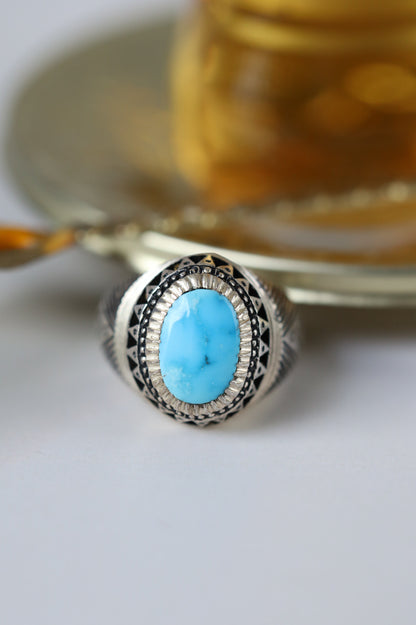 Oval Persian Turquoise Ring – 925 Silver | Clear Stone