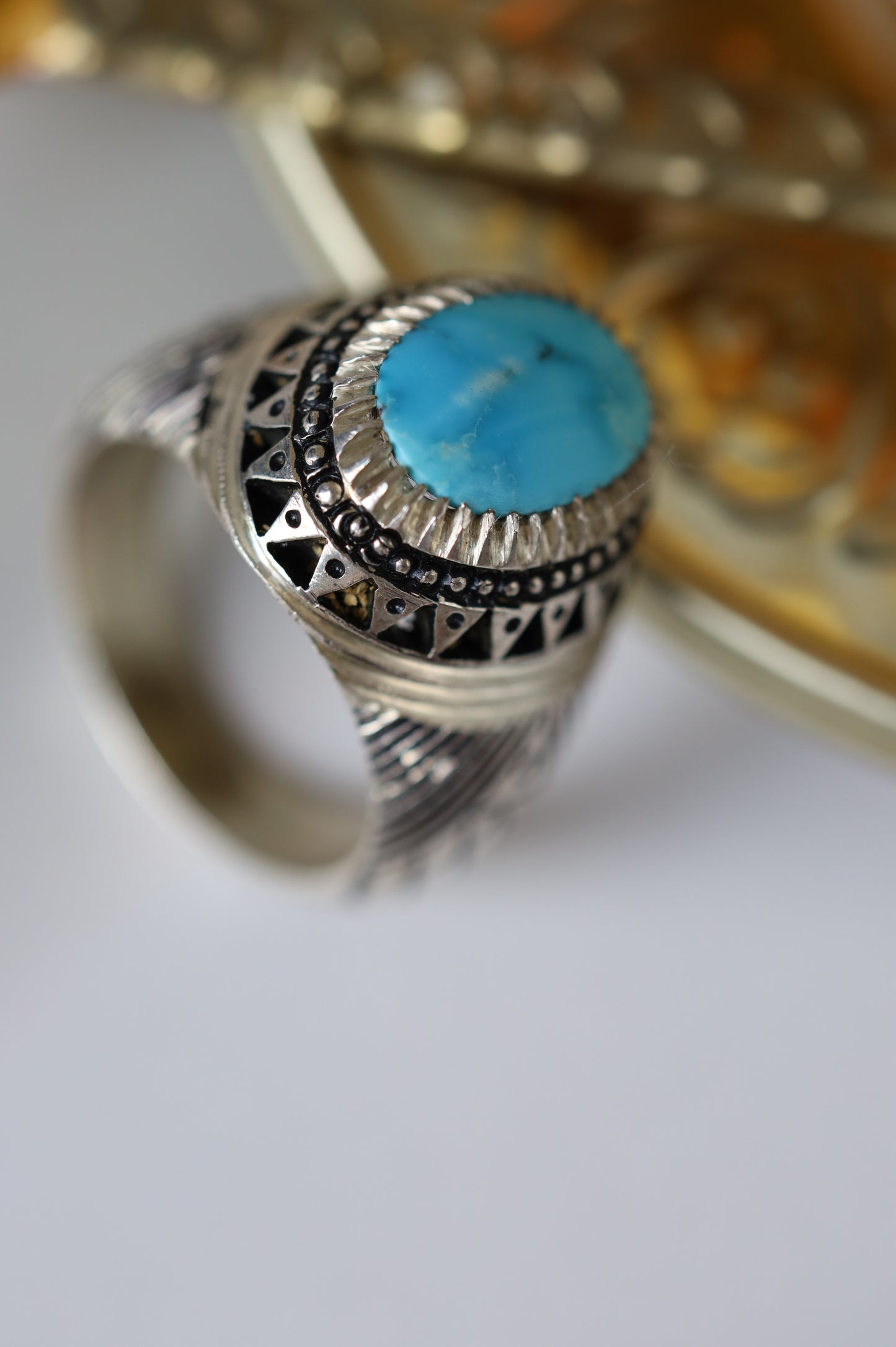 Oval Persian Turquoise Ring – 925 Silver | Clear Stone