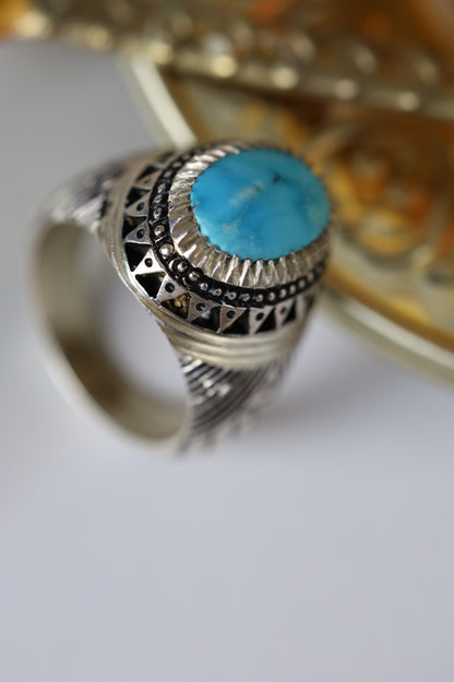 Oval Persian Turquoise Ring – 925 Silver | Clear Stone