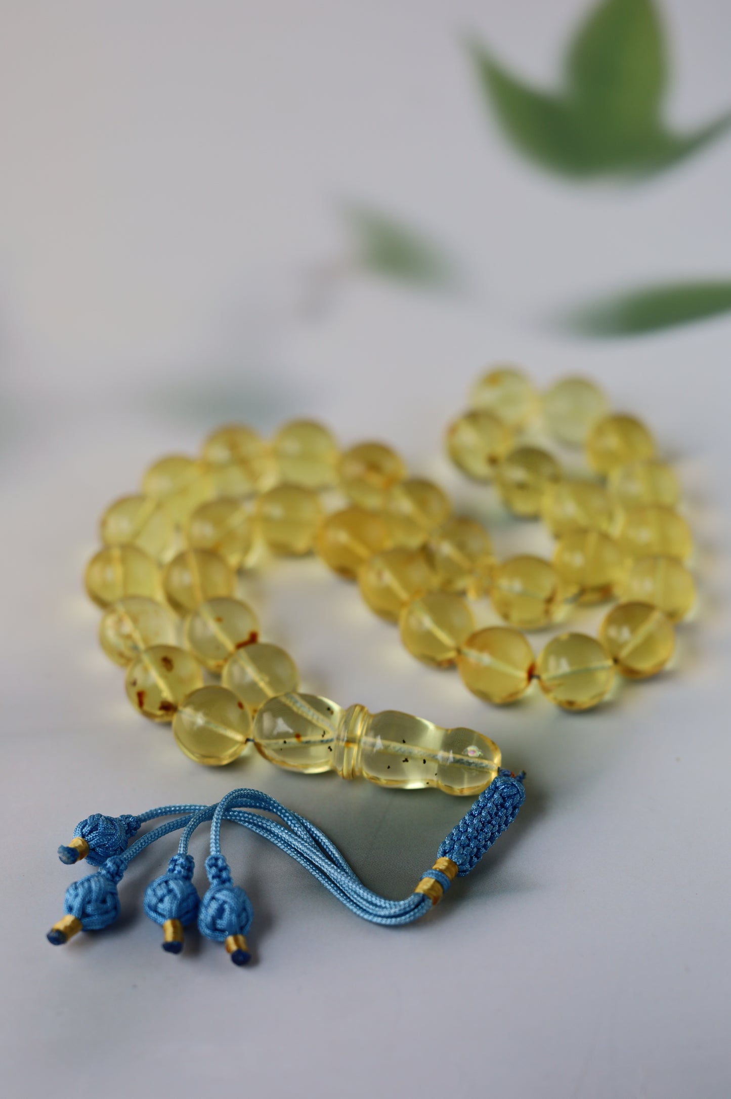 Natural Green Caribbean Amber Tasbih – 33 Beads (13.5mm)