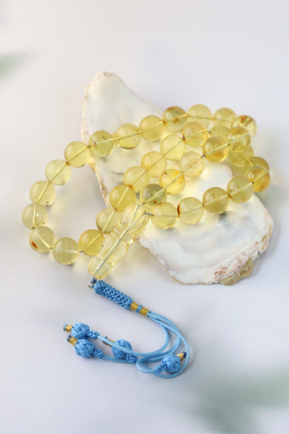 Natural Green Caribbean Amber Tasbih – 33 Beads (13.5mm)