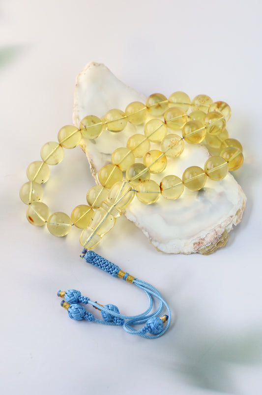 Natural Green Caribbean Amber Tasbih – 33 Beads (13.5mm)