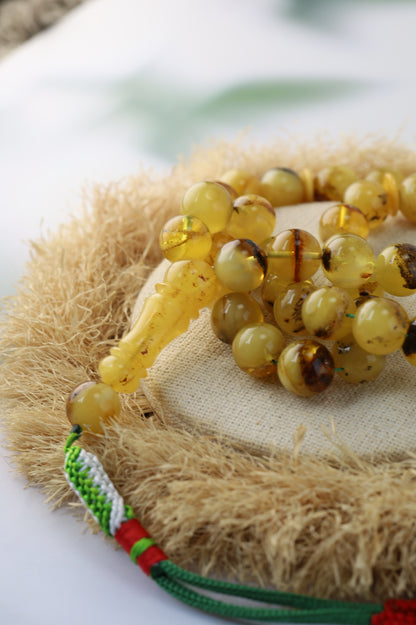 Natural Raw Amber Misbah with Debris – 45 Beads + 1 Spare