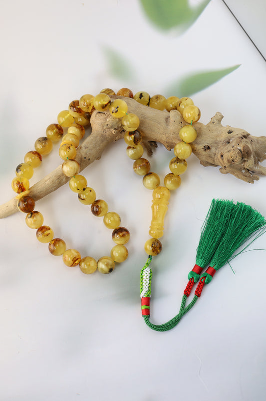 Natural Raw Amber Misbah with Debris – 45 Beads + 1 Spare