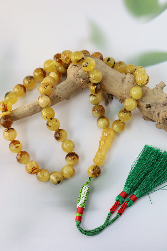 Natural Raw Amber Misbah with Debris – 45 Beads + 1 Spare