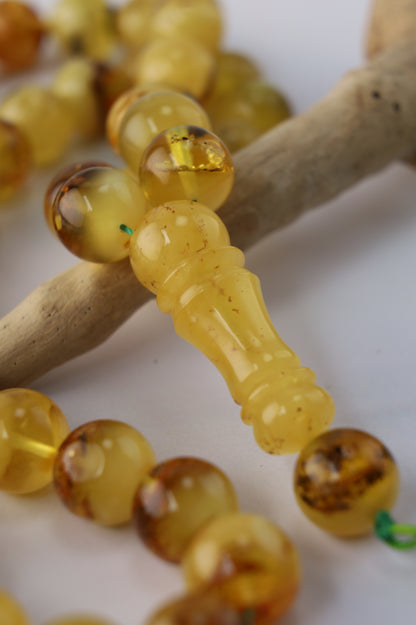 Natural Raw Amber Misbah with Debris – 45 Beads + 1 Spare